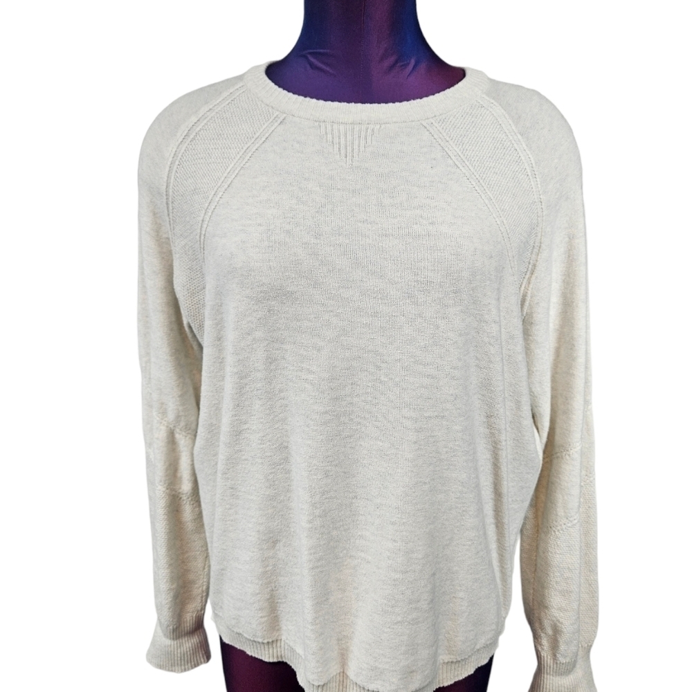 Prana‎ Jersey White Heathered Crew Neck Sweater Size Small Women's